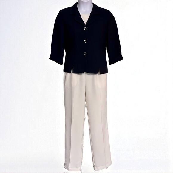 Draper's & Damon's Pant Suit Sz 10 Top Jacket Pull On Trousers Sailor Blue Ivory - Picture 2 of 9